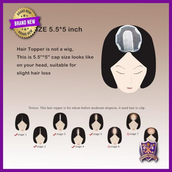 Human Hair Topper with Bangs 5x5.5 Inch Cap Silk Base Hairpiece main image 6